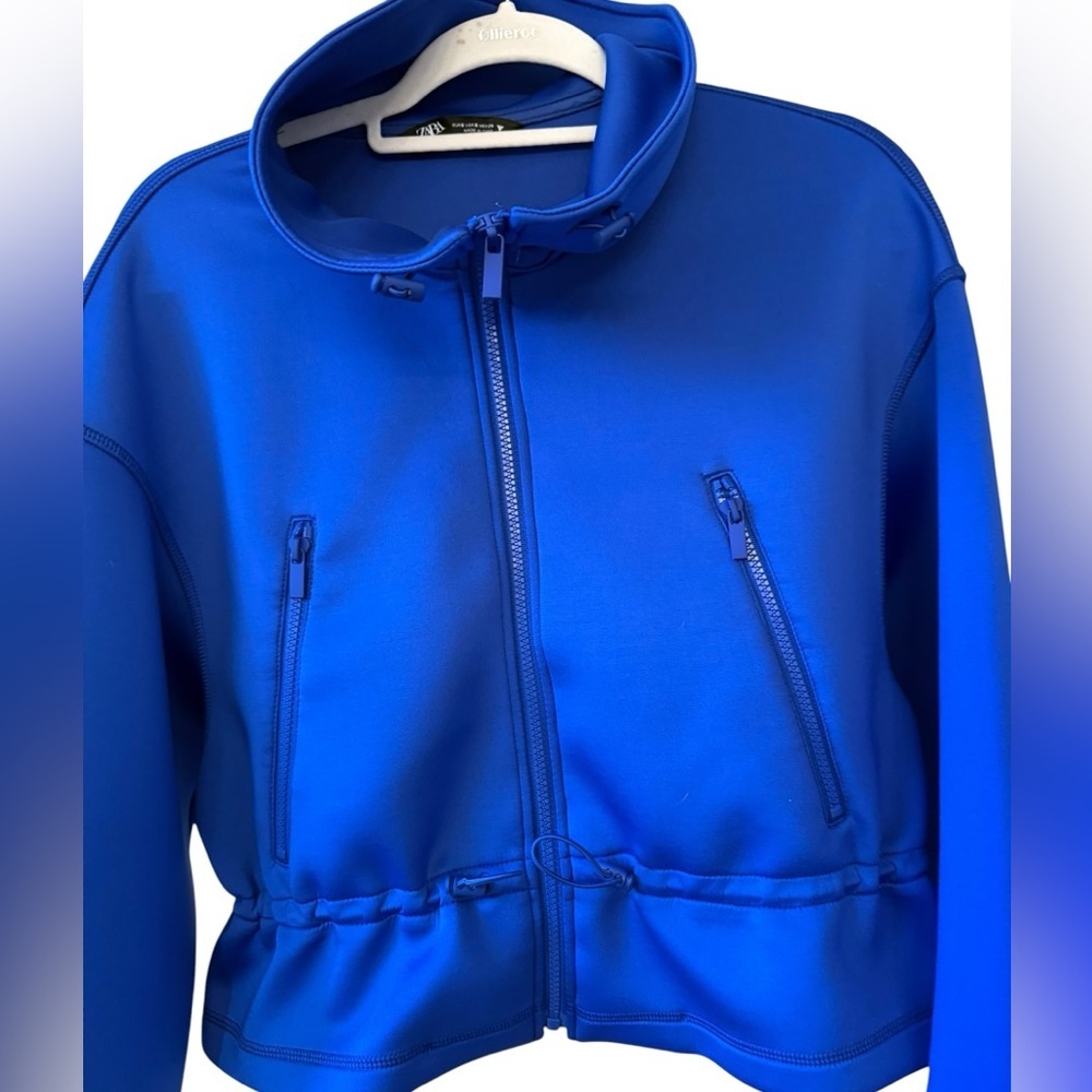 Zara Bright Blue Bomber Jacket with Zip Pockets - Picture 5 of 8